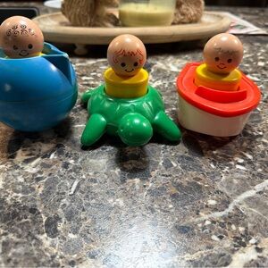 Vtg Fisher Price Jumbo Little People Bath Tub Toys Lot Turtle Boat Tea Pot 1974